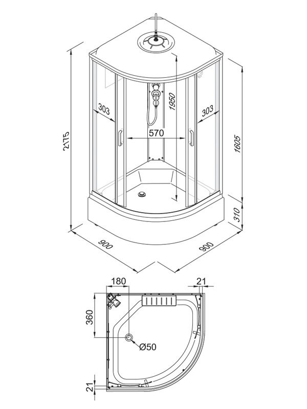 Душевая кабина Triton Лайн Щ0000074029 90х90 см, B