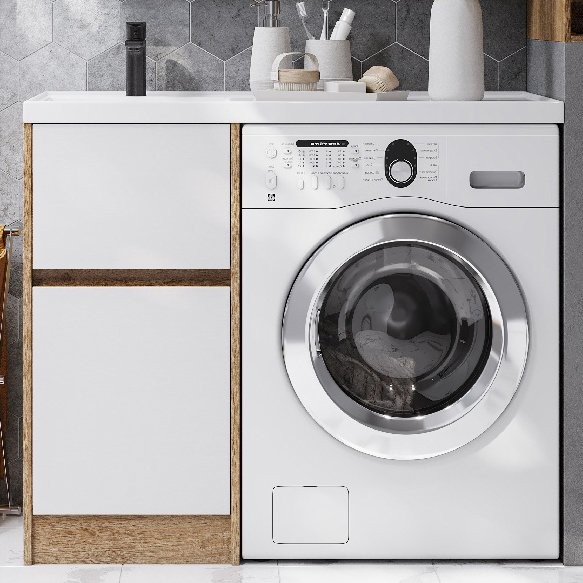 Тумба с раковиной AQUATON Лондри 40 L, дуб сантана, белый