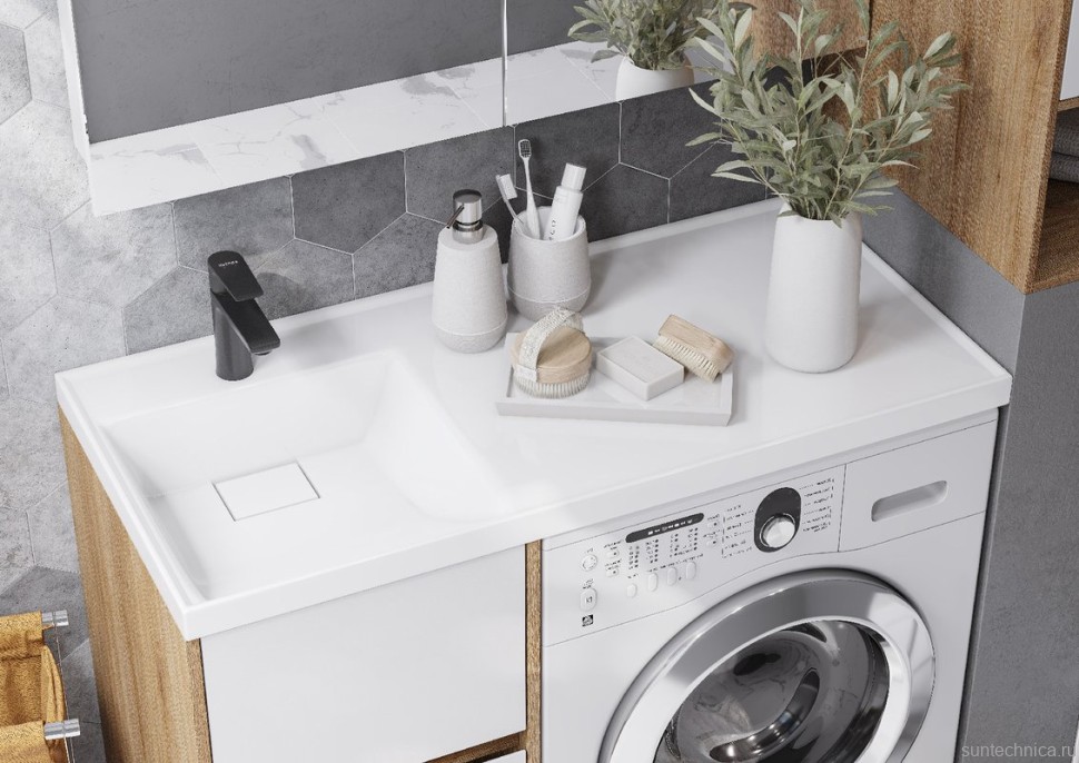 Тумба с раковиной AQUATON Лондри 40 L, дуб сантана, белый