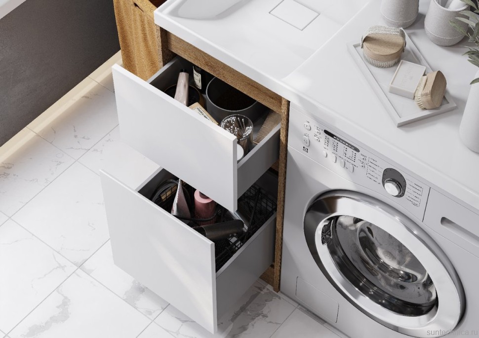 Тумба с раковиной AQUATON Лондри 40 L, дуб сантана, белый