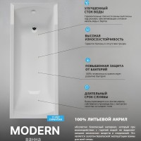 Акриловая ванна Marka One Modern 150x70 см, встраиваемая, белая, на ножках