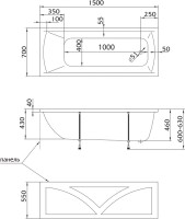 Акриловая ванна Marka One Modern 150x70 см, встраиваемая, белая, на ножках