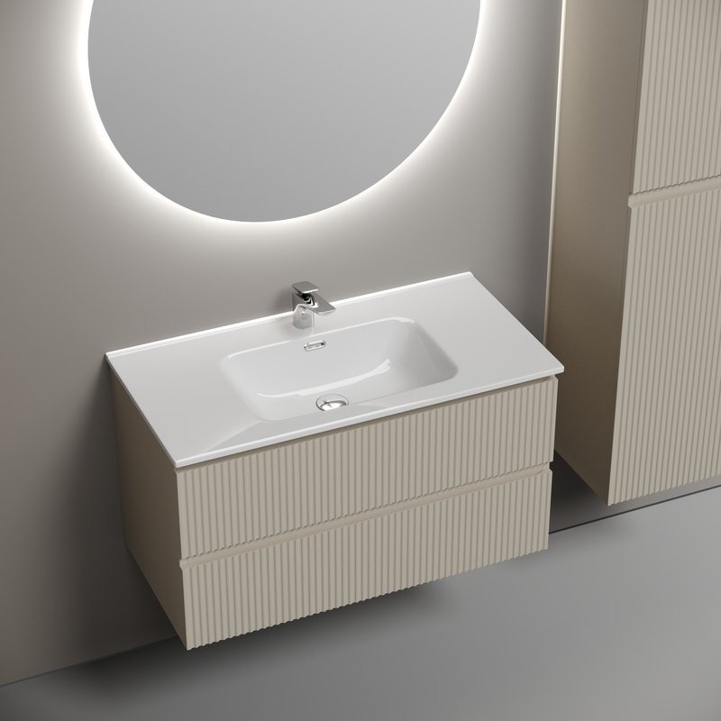 Тумба с раковиной Sancos Snob R 90 beige soft, раковина CN7002