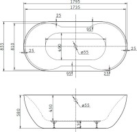 Акриловая ванна BelBagno BB28 180x85 см, отдельностоящая, белая, овальная