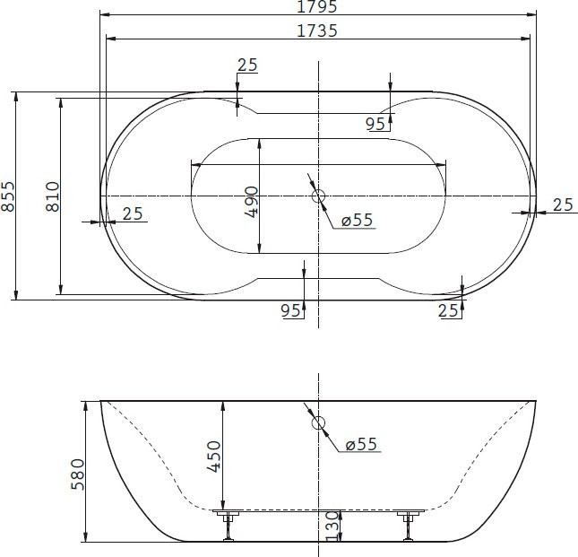 Акриловая ванна BelBagno BB28 180x85 см, отдельностоящая, белая, овальная