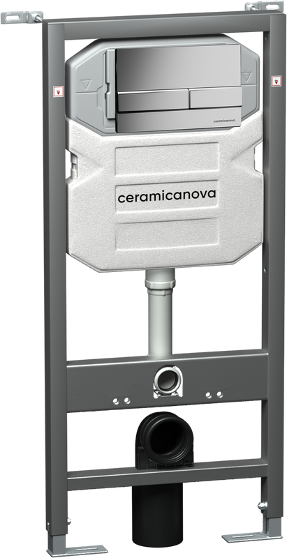 Комплект Унитаз подвесной Ceramicanova Balearica CN6000 безободковый, с микролифтом + Инсталляция Envision CN1002M + Кнопка Flat, матовый хром