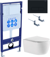 Комплект Унитаз подвесной AQUATEK Европа New AQ1106-00 безободковый, с микролифтом + Инсталляция Standard INS-0000012 + Комплект креплений KKI-0000002 + Кнопка KDI-0000017 матовая черная