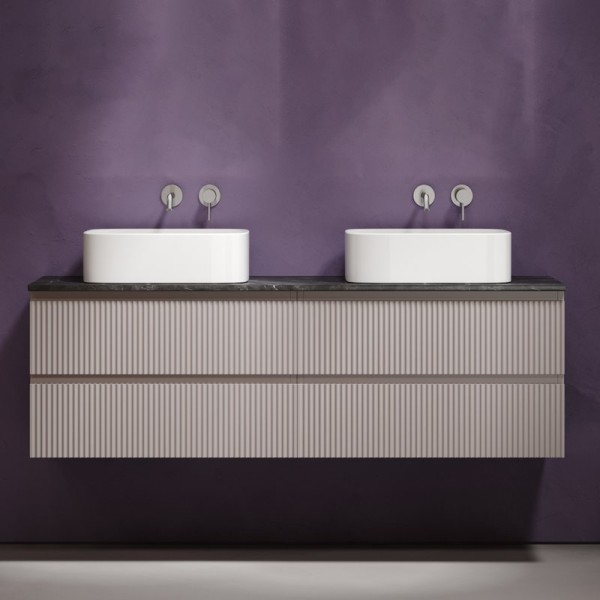 Тумба с раковиной Sancos Snob R 160 doha soft, столешница черный мрамор TT160A1, раковина CN6052