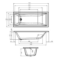 Акриловая ванна AM.PM Gem 175x75 см, пристенная, белая, с каркасом