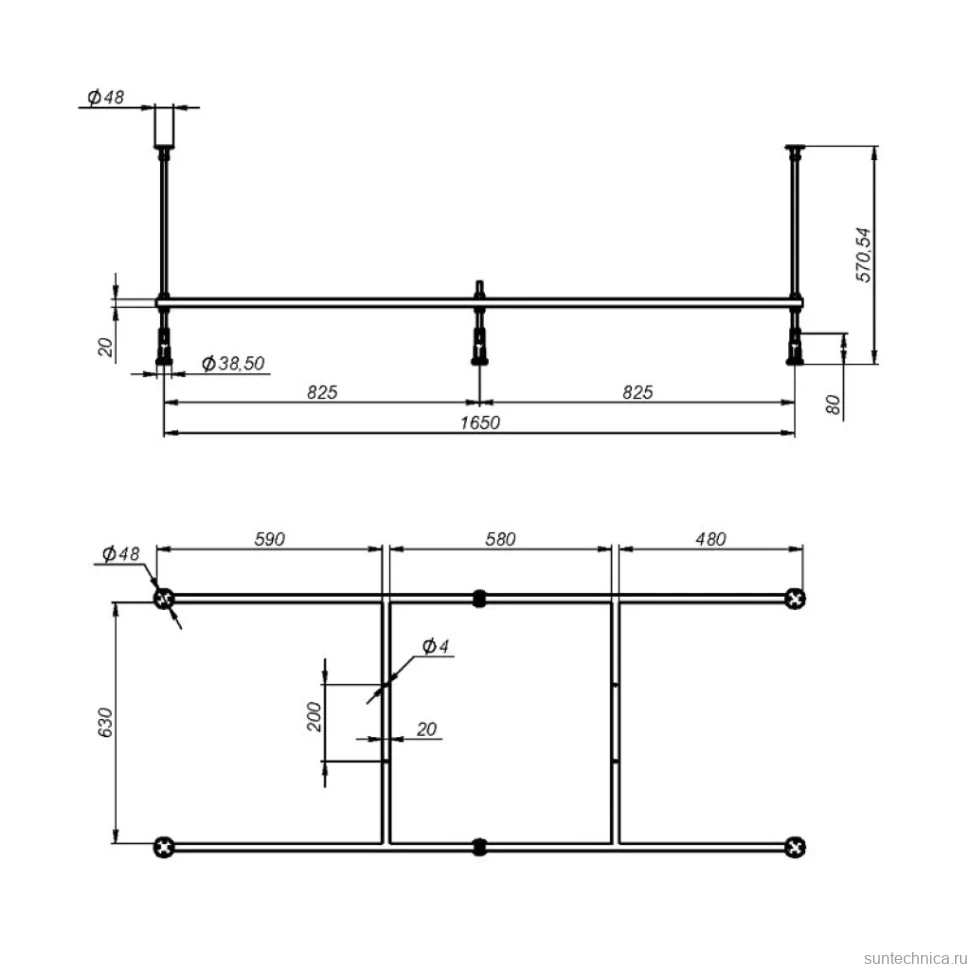 Акриловая ванна AM.PM Gem 175x75 см, пристенная, белая, с каркасом