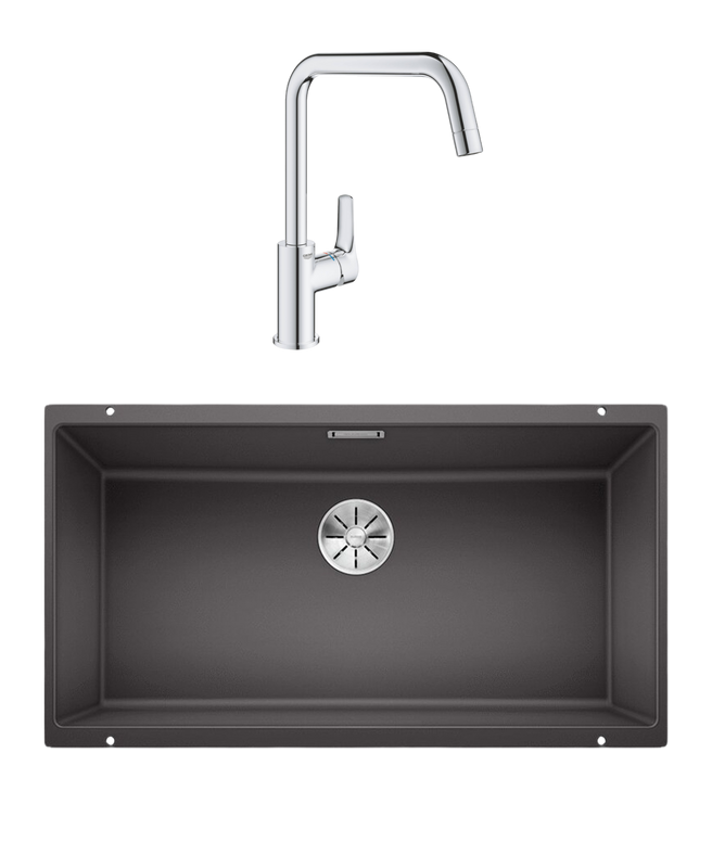 Комплект Мойка Blanco Subline 800-U темная скала + Смеситель Grohe Eurosmart