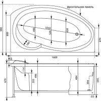 Акриловая ванна Aquanet Jersey 00205329 R 170x100 см, угловая, правая, пристенная, белая, асимметричная, с каркасом