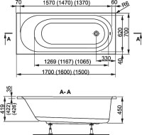 Акриловая ванна Vagnerplast Kasandra 160x70 см, пристенная, ультрабелая, с каркасом