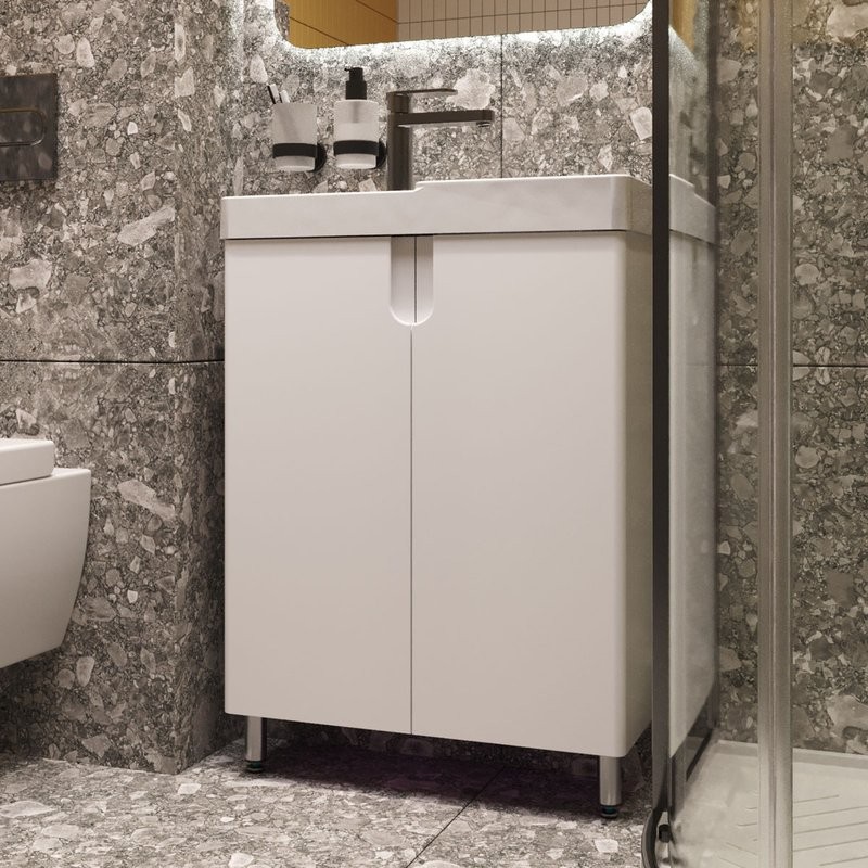 Тумба с раковиной Belux Даллас 55 R напольная, белая глянцевая