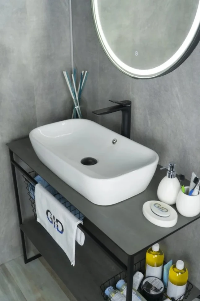 Накладная раковина GID Geometrico N9217 61 глянцевая белая, прямоугольная, фаянс