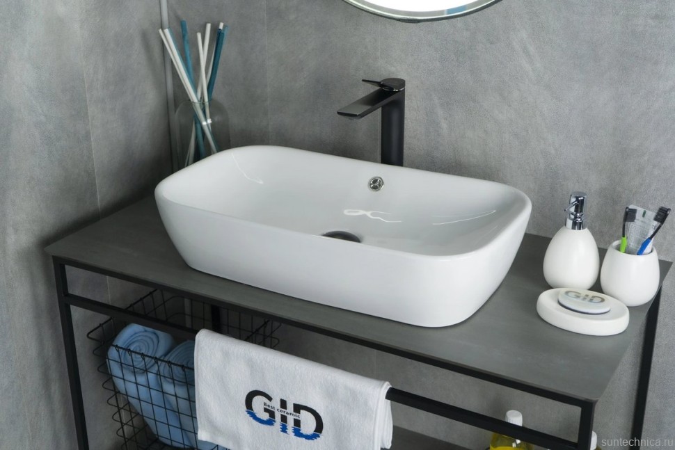 Накладная раковина GID Geometrico N9217 61 глянцевая белая, прямоугольная, фаянс