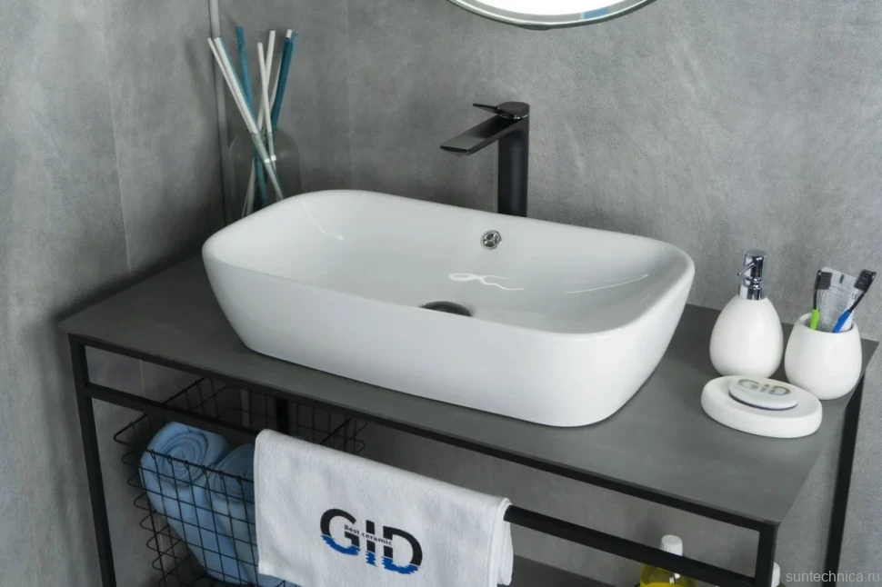 Накладная раковина GID Geometrico N9217 61 глянцевая белая, прямоугольная, фаянс