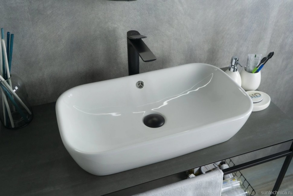 Накладная раковина GID Geometrico N9217 61 глянцевая белая, прямоугольная, фаянс