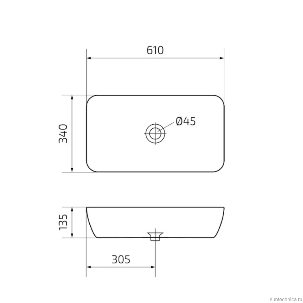 Накладная раковина GID Geometrico N9217 61 глянцевая белая, прямоугольная, фаянс