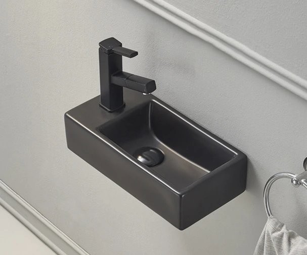 Раковина маленькая в туалет GID Suspendido Bm9270R 41 матовая черная, прямоугольная, фаянс