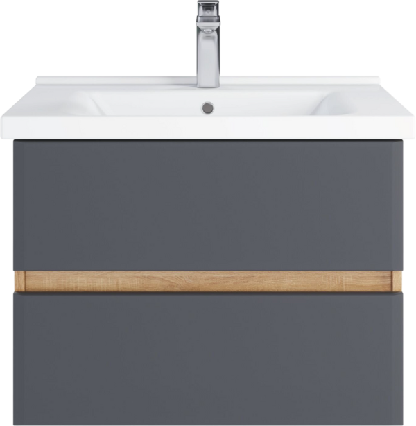 Тумба с раковиной SanStar Инфинити 70 подвесная, дуб сонома светлый, графит софт, раковина Миранда
