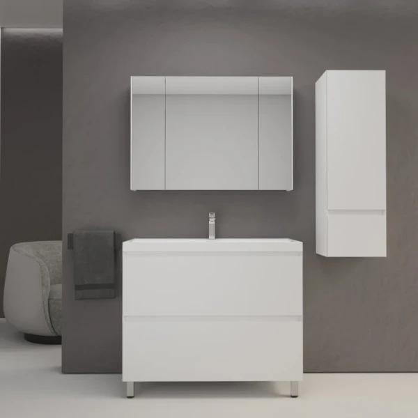 Мебель для ванной комнаты Style Line Манхэттен 100 напольная, белая, раковина Florentina Астория 100 белая