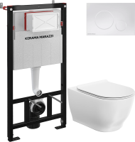 Комплект Унитаз подвесной KERAMA MARAZZI Modula MO.wc.02 безободковый, с микролифтом, глянцевый белый + Инсталляция + Кнопка FPR.A.WHT белый глянец