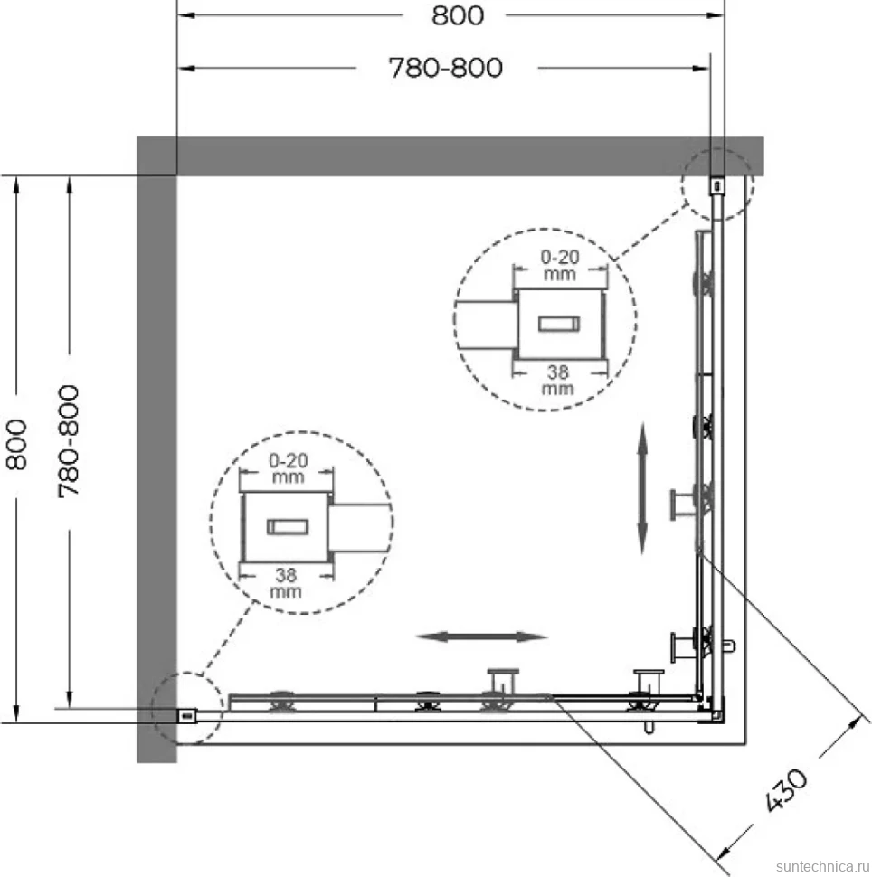 Душевой уголок Cezares Relax RELAX-304-A-2-80-C-GM 80x80, профиль оружейная сталь