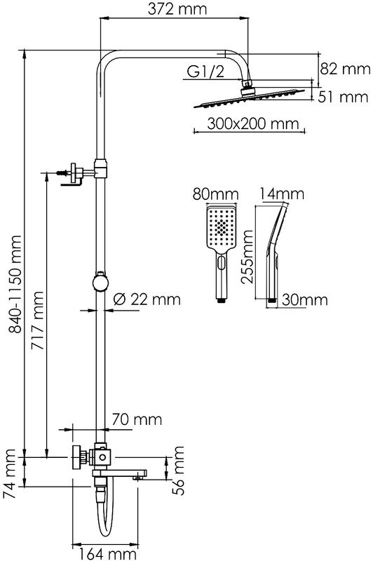 Душевая стойка Wasserkraft Aller A199.069.126.087.CH Thermo хром