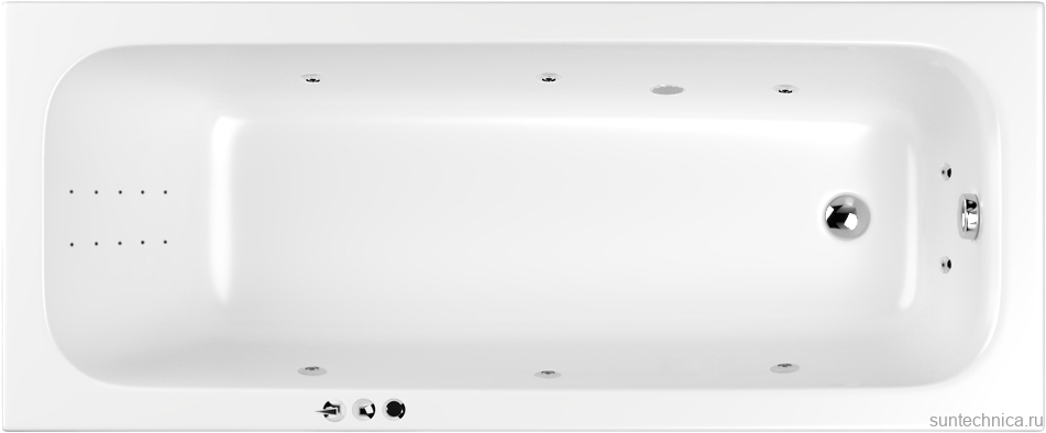 Акриловая ванна WHITECROSS Vibe 0105.170070.100.SMARTNANO.CR 170x70 см, пристенная, с гидромассажем, белая, с каркасом, со сливом-переливом, с донным клапаном