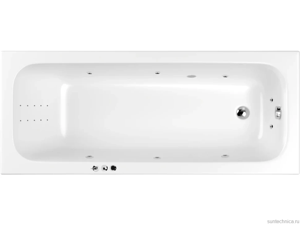 Акриловая ванна WHITECROSS Vibe 0105.170070.100.SMARTNANO.CR 170x70 см, пристенная, с гидромассажем, белая, с каркасом, со сливом-переливом, с донным клапаном