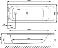 Акриловая ванна WHITECROSS Vibe 0105.170070.100.SMARTNANO.CR 170x70 см, пристенная, с гидромассажем, белая, с каркасом, со сливом-переливом, с донным клапаном