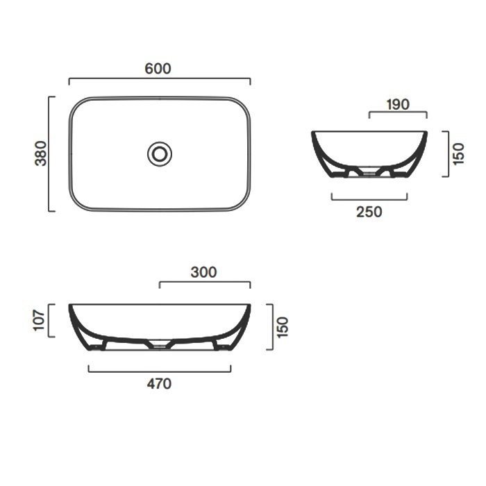 Накладная раковина Catalano Green 0422610001 38 глянцевая белая, прямоугольная