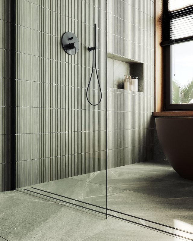 Душевая перегородка Maybahglass MGD-689-6ш 89 см, профиль черный, стекло прозрачное