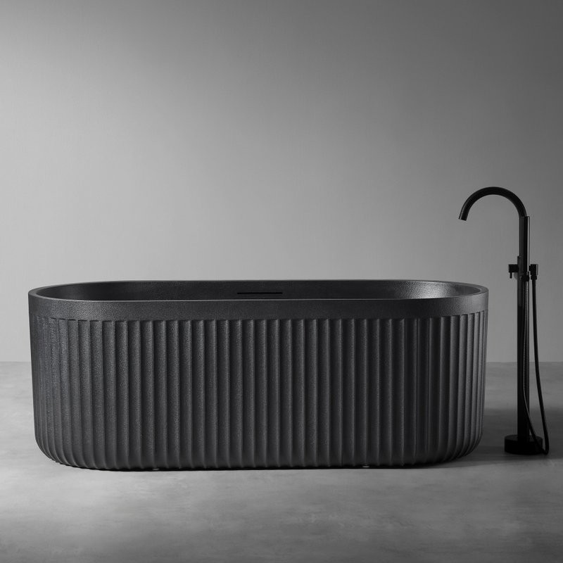 Ванна из искусственного камня Abber AM9925B 170x75 см, отдельностоящая, матовая черная, овальная