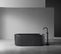 Ванна из искусственного камня Abber AM9925B 170x75 см, отдельностоящая, матовая черная, овальная