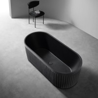 Ванна из искусственного камня Abber AM9925B 170x75 см, отдельностоящая, матовая черная, овальная