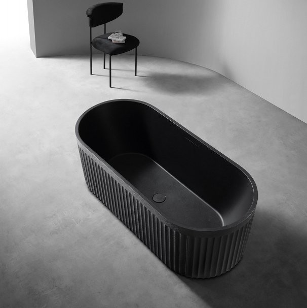 Ванна из искусственного камня Abber AM9925B 170x75 см, отдельностоящая, матовая черная, овальная