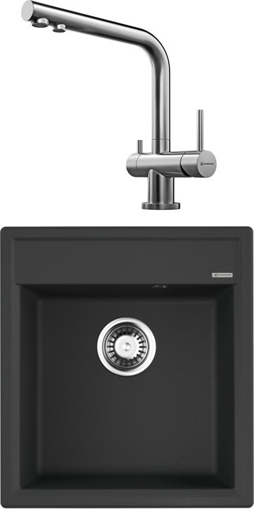 Комплект Мойка Omoikiri Daisen 46-BL черная + Смеситель Nagano BN нержавеющая сталь