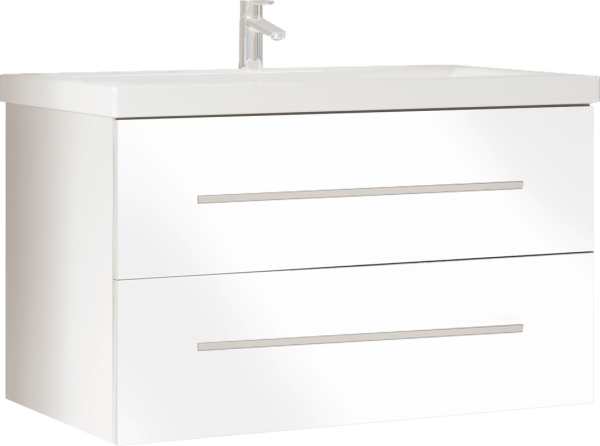 Тумба под раковину Marka One Mix 80П с 2 ящиками, белый глянец, ручки рейлинг