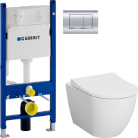 Комплект Унитаз подвесной VitrA Mia Round SmoothFlush 7510B003-0075 безободковый + Крышка 801-003-019 с микролифтом + Инсталляция Geberit Duofix Delta 458.163.21.1 с кнопкой смыва, хром
