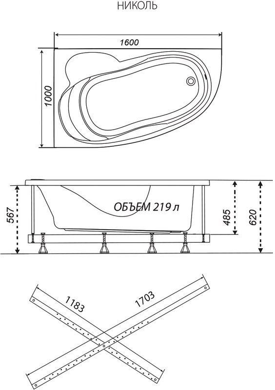 Акриловая ванна Triton Николь R 160x100 см, угловая, правая, пристенная, белая, асимметричная, с каркасом, с сиденьем