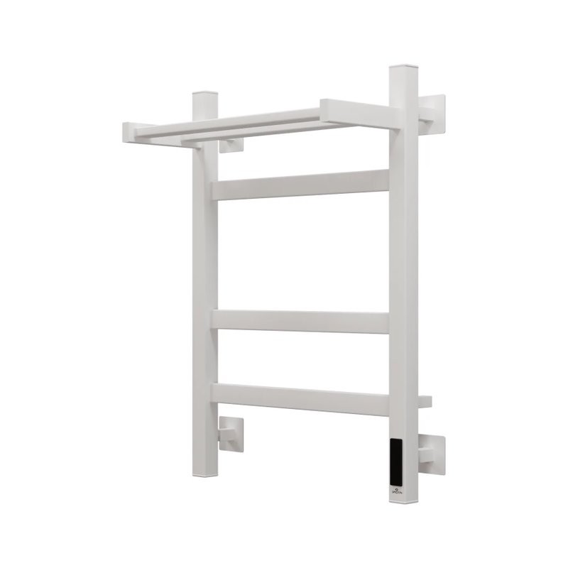 Полотенцесушитель электрический Grota Tela 430х600 RAL9016 EL 60x45 см, подключение справа, слева, скрытое подключение справа, матовый белый, лесенка, из стали, с полкой