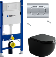 Комплект Унитаз подвесной Ceramicanova UP Rimless CN4007MB черный матовый + Инсталляция Geberit Duofix Delta 458.149.21.1 с кнопкой смыва, хром