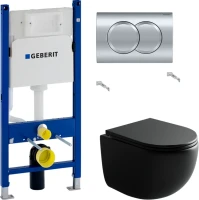 Комплект Унитаз подвесной Ceramicanova UP Rimless CN4007MB черный матовый + Инсталляция Geberit Duofix Delta 458.149.21.1 с кнопкой смыва, хром
