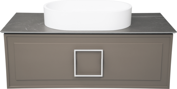 Тумба с раковиной La Fenice Cubo 100 подвесная, cappuccino, ручка белая, столешница черный мрамор, раковина белая матовая