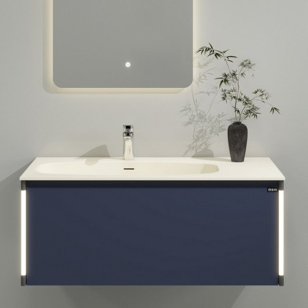 Тумба с раковиной Black&White Universe 80 подвесная, P14 dark blue, с подсветкой