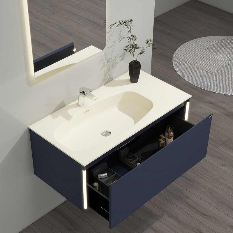Тумба с раковиной Black&White Universe 80 подвесная, P14 dark blue, с подсветкой