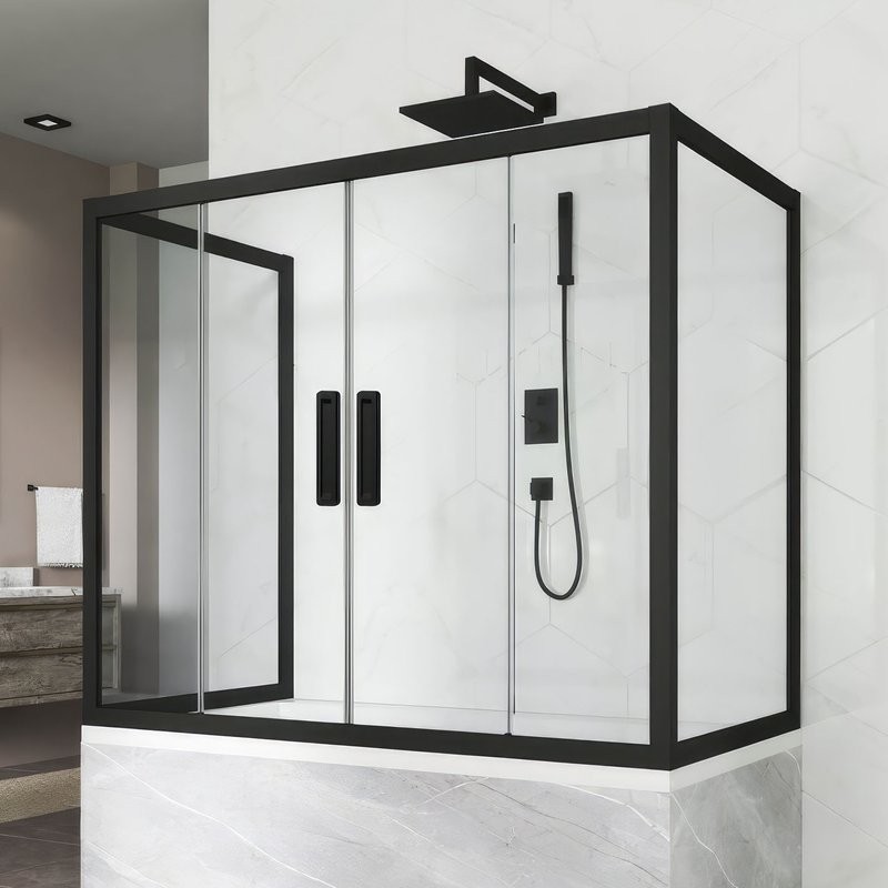 Шторка на ванну Kubele DE019 P4U-CLN-BLMT, 170х80 см, профиль матовый черный