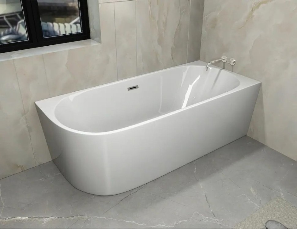 Акриловая ванна Ceruttispa Ami 10091 R 170x75 см, угловая, правая, пристенная, белая, асимметричная, с каркасом, со сливом-переливом, с донным клапаном